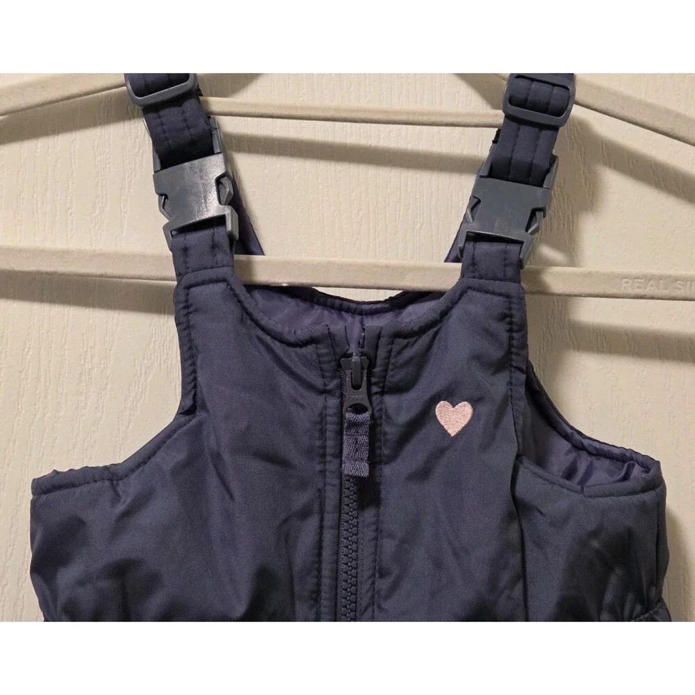OshKosh B'gosh Girls Insulated Snow Bib Ski Pants, Blue Heart Patch -  Size 18M